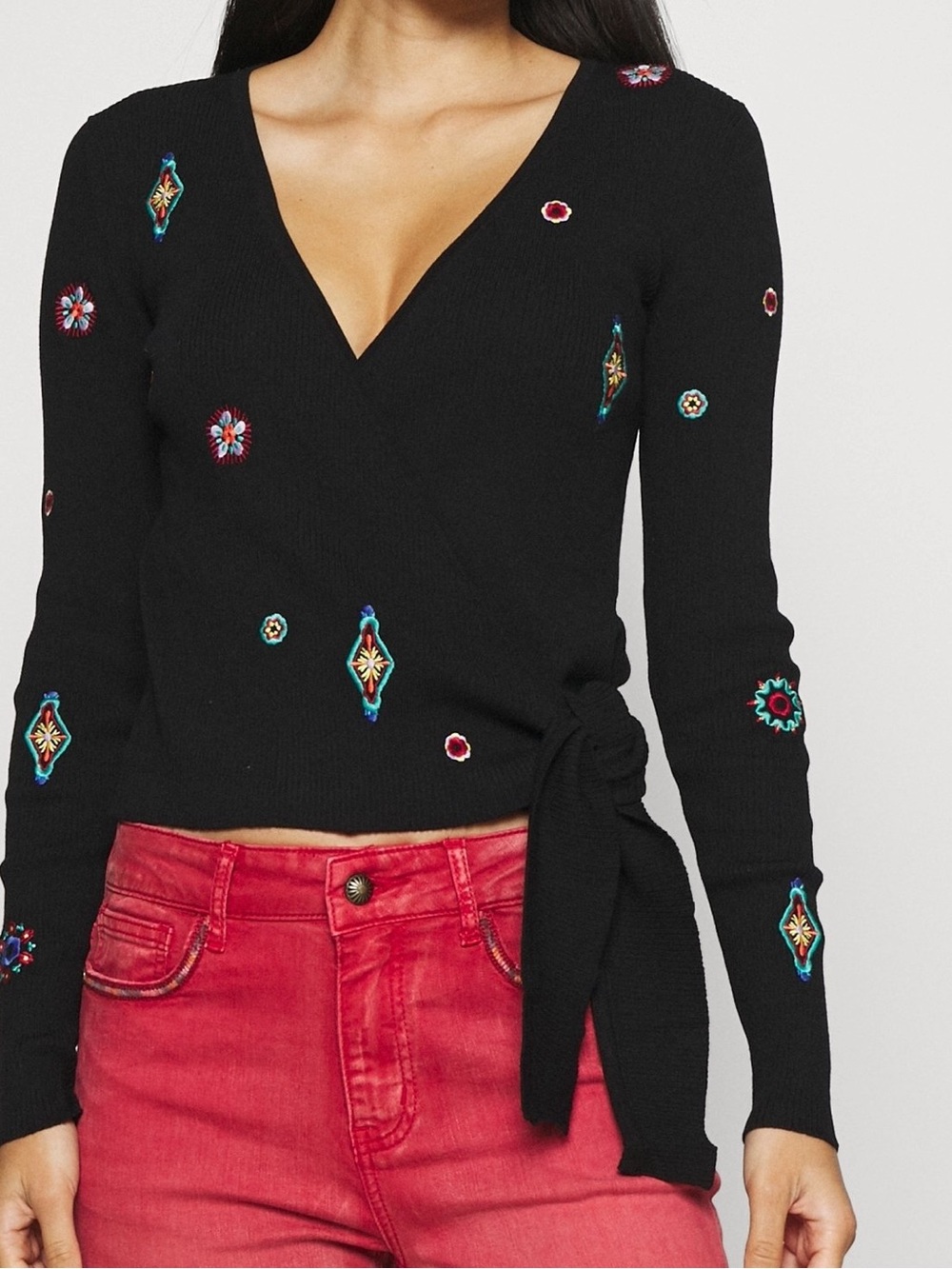 DESIGUAL | black knit crossover sweater blouse top viscose - size medium